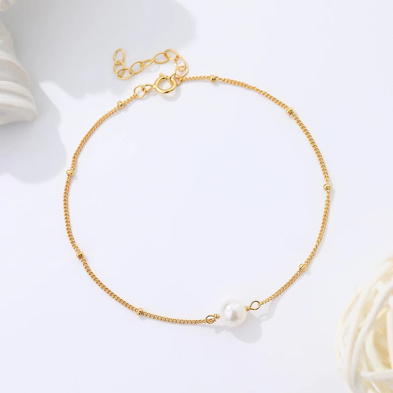 VIANRLA Pearl Jewelry 18K Gold Plated Bracelet 925 Sterling Silver Minimalism Bead Link Bracelet for Women Dropshipping