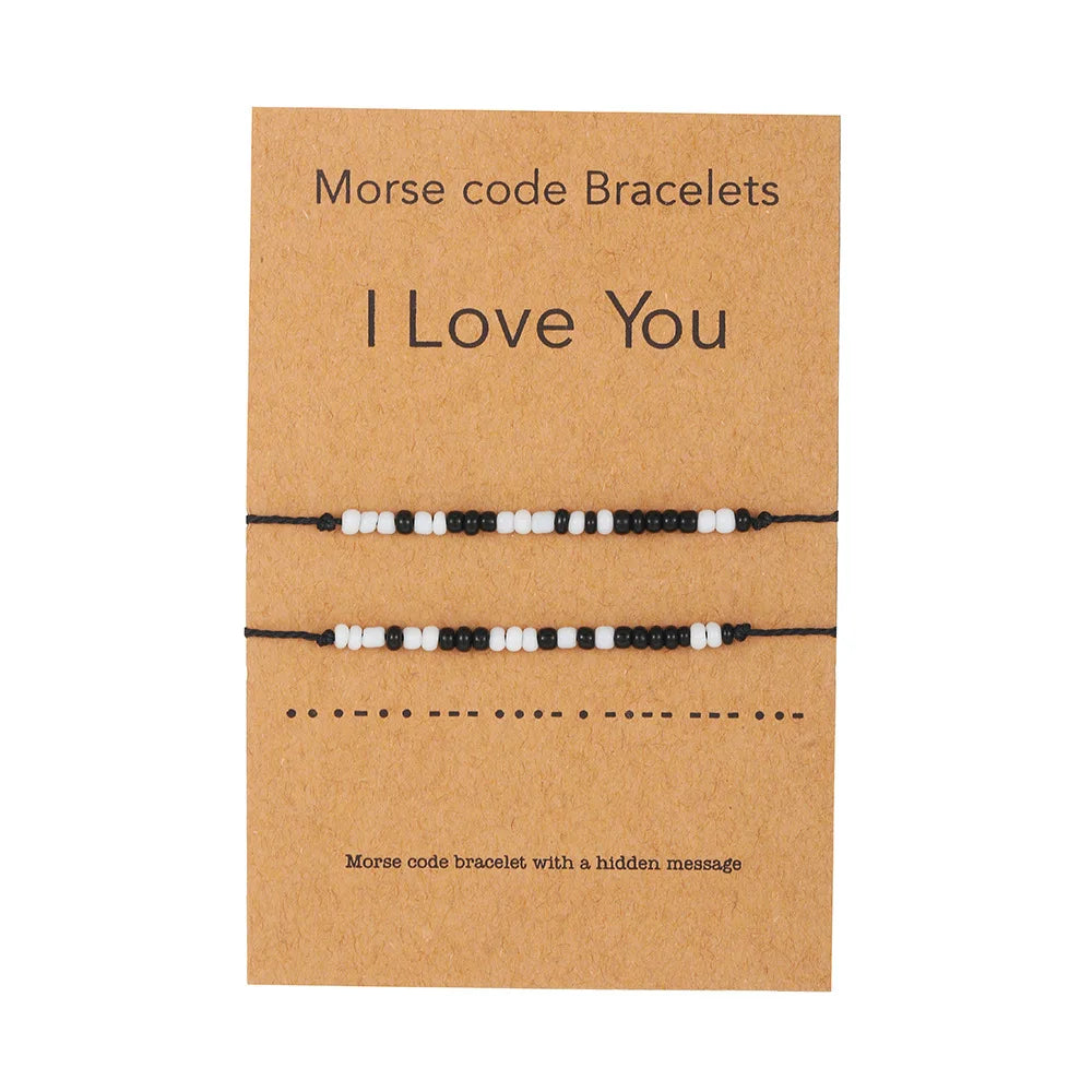 2pcs/pair Trendy Lovers Gift Handmade Adjustable Morse Code I Love You Bracelet Jewelry for Couple