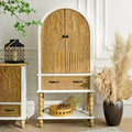 INNOVA Vintage White Solid Wood Tall Sideboard Cabinet Carved Door with Drawer and Shelf for Home Bar or Farmhouse Living Room