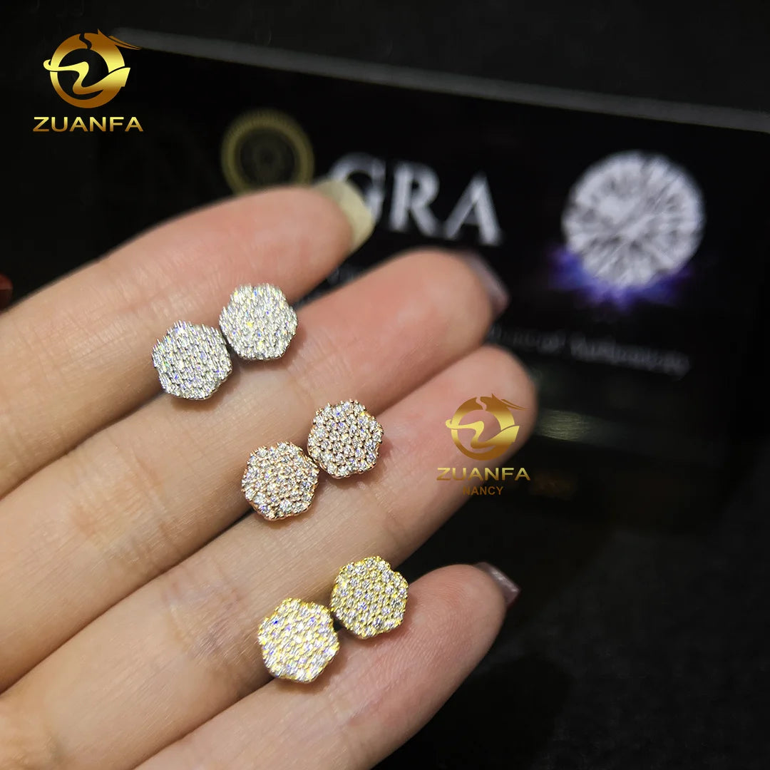 Best Selling Instock Hip Hop 925 Silver Iced Out Jewelry Ear Studs VVS Moissanite Diamond Men Stud Earrings