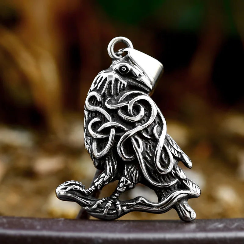 SS8-1327P New Design 316L Stainless Steel Viking Bird on the Tree Pendant Eagle Pendant Animal Crow Raven Charm Jewelry