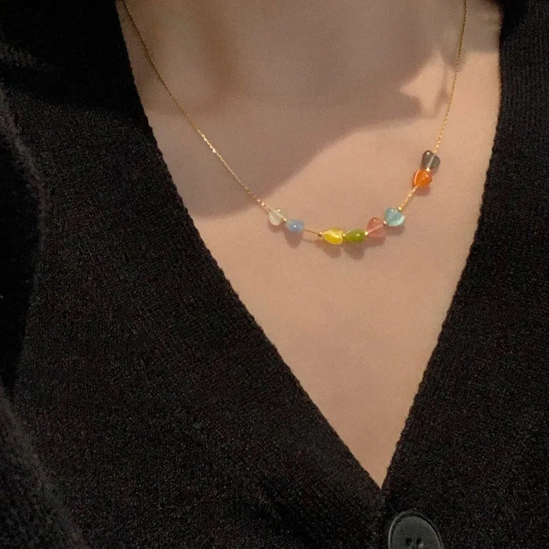 DAIHE 2024 Summer New Fashion Jewelry Colored Love Glass Pendant Necklace for Women