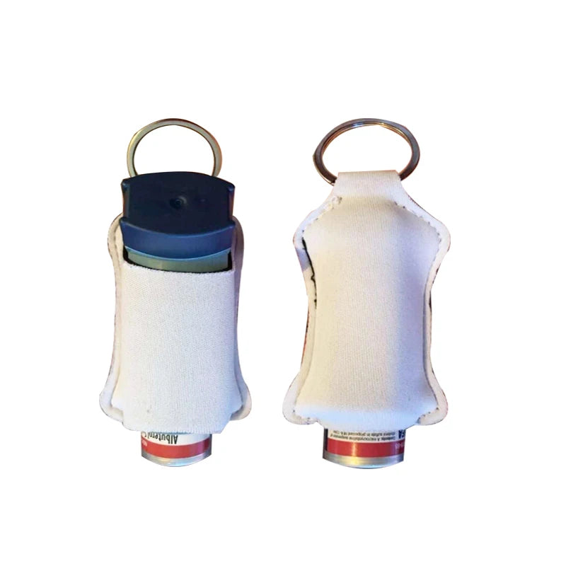 Blank White Stainless Steel Neoprene Inhaler Holder Keychain for Sublimation Asthma Pump Holder Health Caring