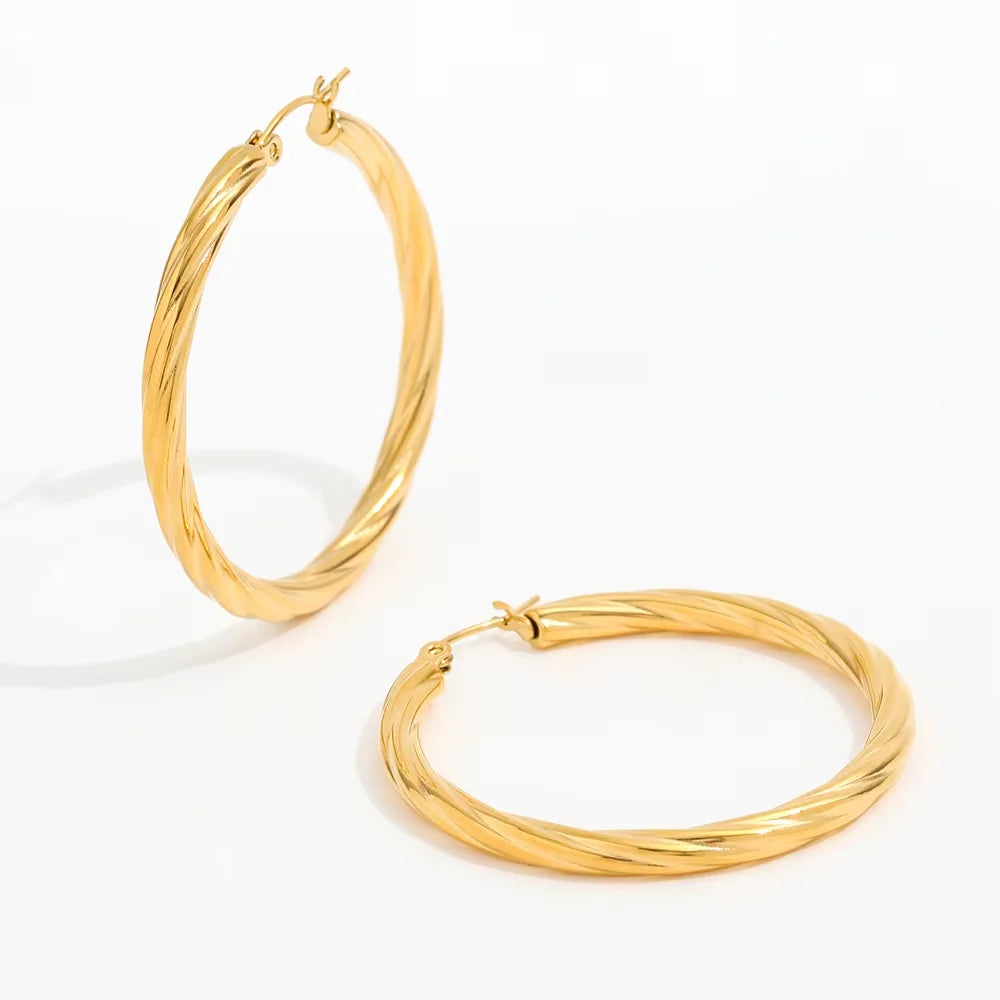 Fenny 18K Gold-plated Jewelry Wholesale No Fade Chunky Statement Retro Twisted C-shaped Hoop Stainless Steel Earring for Women