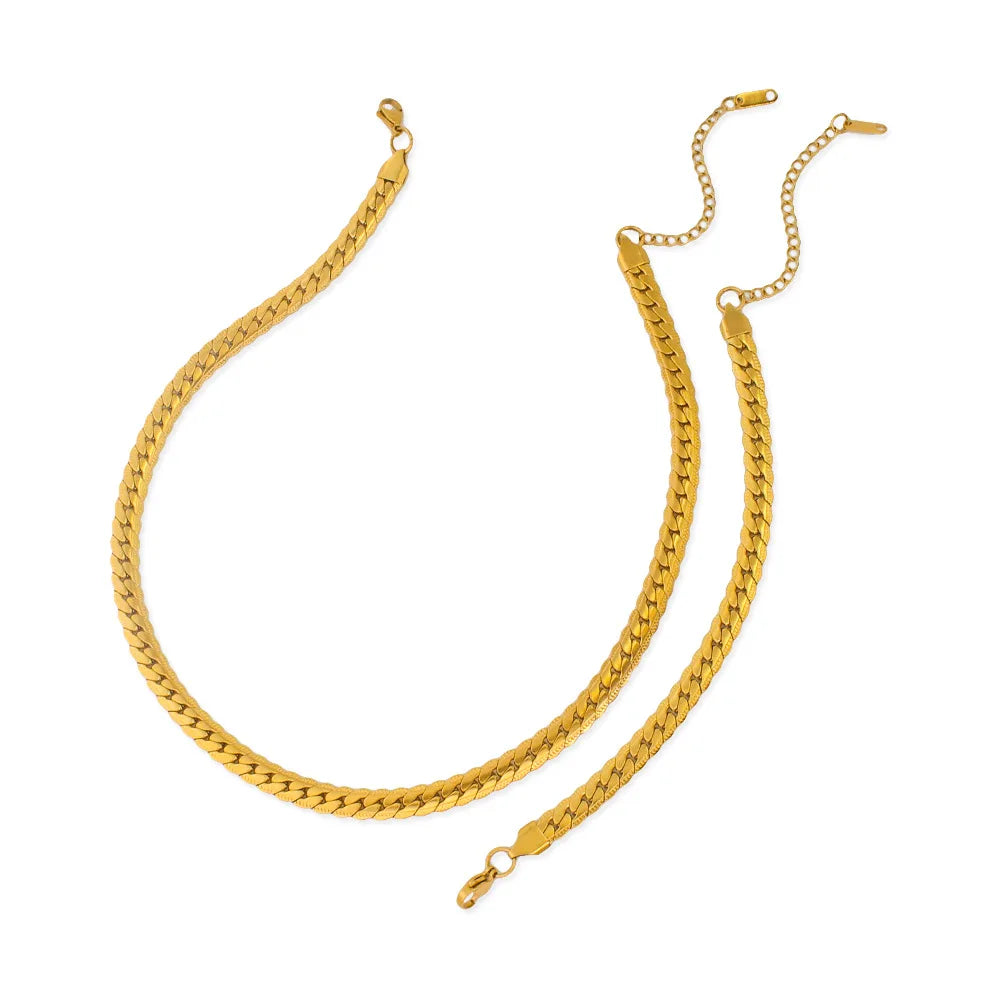 6MM Hip Hop 18k Gold Plated Stainless Steel Necklace Bracelet Jewelry Chains Sets for Women