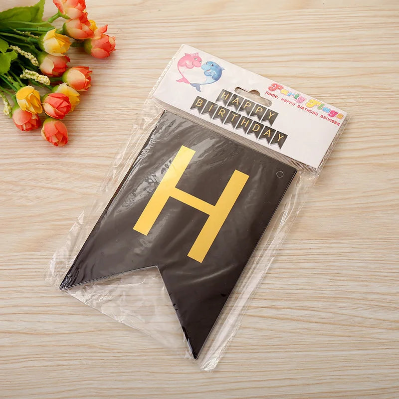 Customized Happy Birthday Party Gold Foiled 6-Color Embossed Bright Colors Die Cut Paper & Vinyl Banner Bunting Grommets/Rope