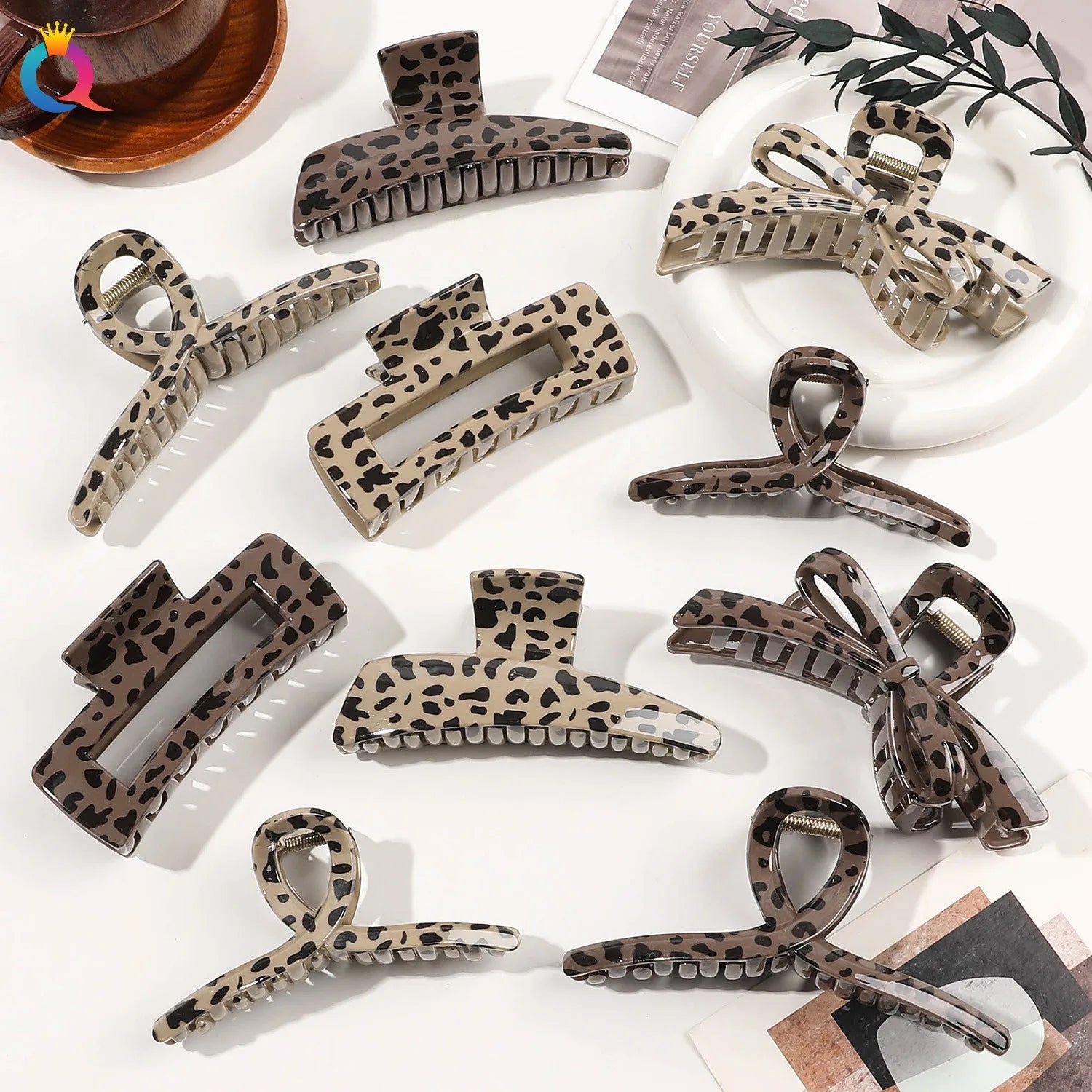 QIYUE Leopard Print Hair Clips Printed Deep Leopard Hair Clips Women's Hair Accessories