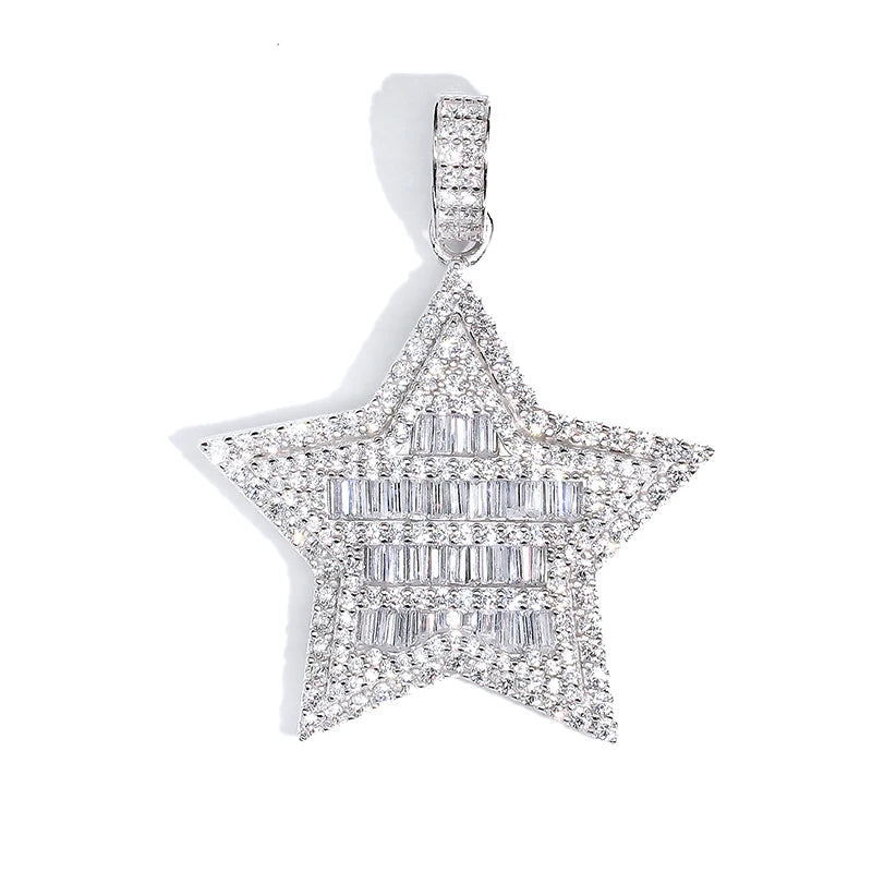Luster Jewelry Zircon Stone Pentagram 925 Sterling Silver Hiphop Pendant