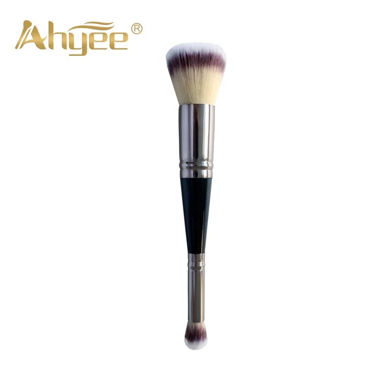 Private Label Single Double-Headed Blush Makeup Brush with Wood Handle for Concealer and Lip Balm Application