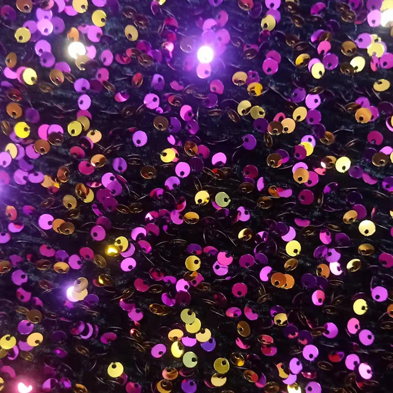 5mm Sequins With Purple Velvet Embroidery Fabric African Wedding Party Dress Lace Fabric