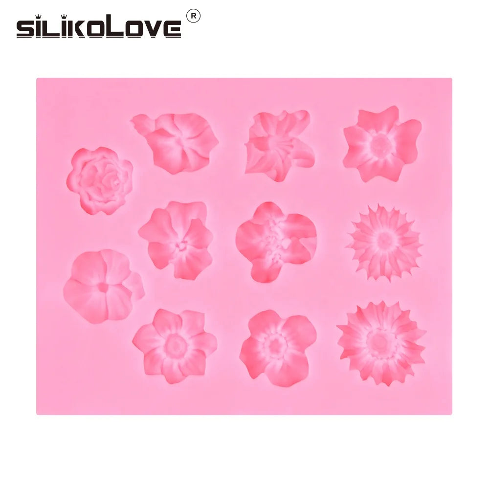 Plant Series Multi Small Flower Shape Silicone Fondant Cake Mold for Cupcake Candy Chocolate 3D Cake Decoration Baking Tools