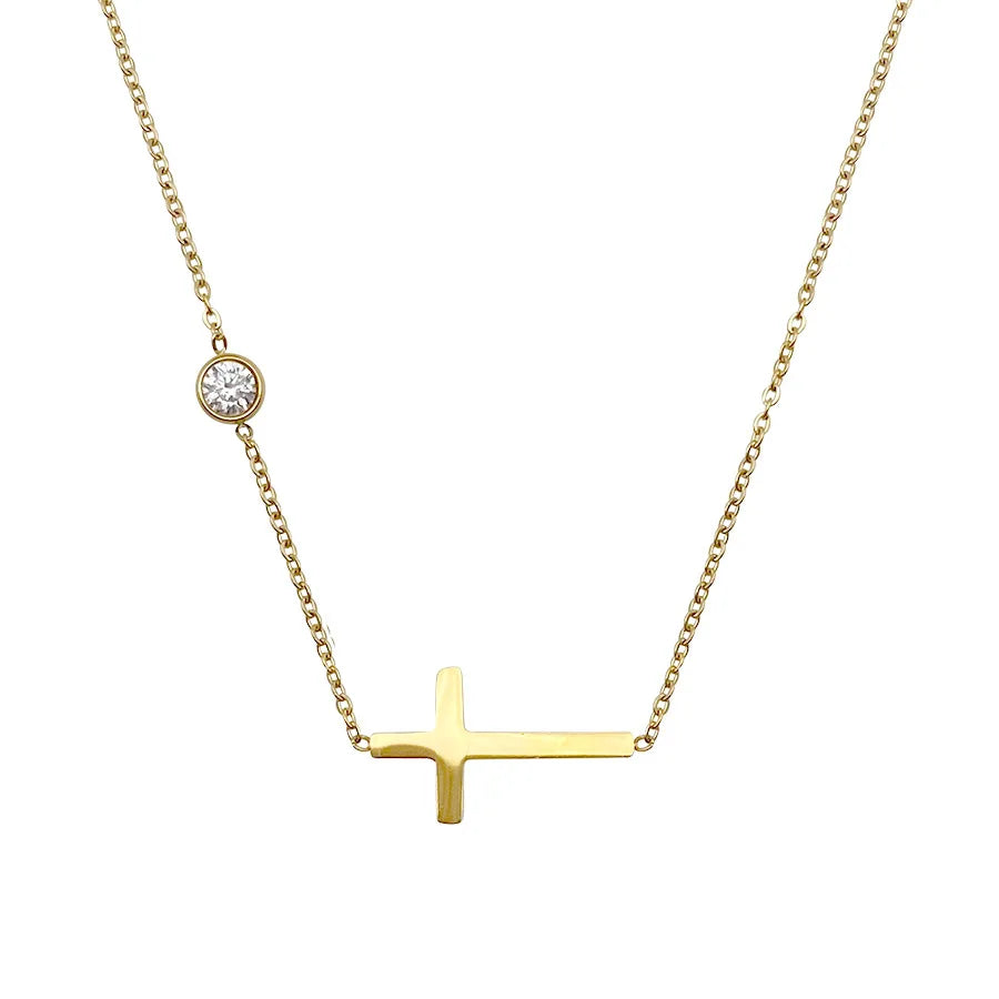 Niche Retro Cross Necklace Waterproof Stainless Steel Necklace Zirconium Pendant Clavicle Chain Necklace for Women