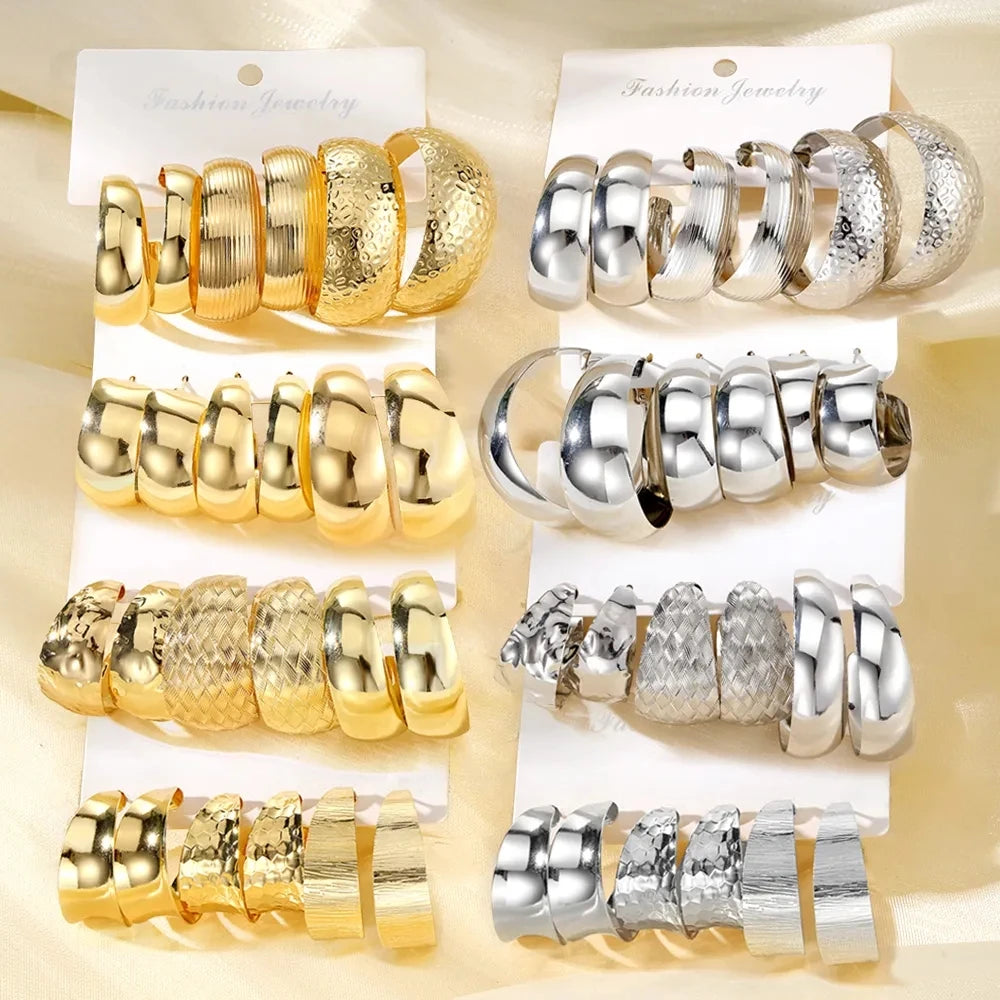 VKME Boho Big Circle Gold Color Hoop Earring Set for Women Vintage Metal Earring Jewelry