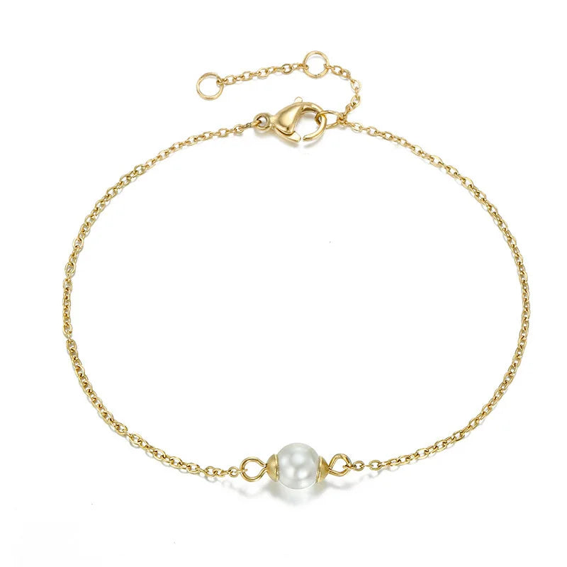 HOVANCI High End Pearl Single Bead Trendy Bracelet for Women Stainless Steel No Tarnish Gold Bracelet