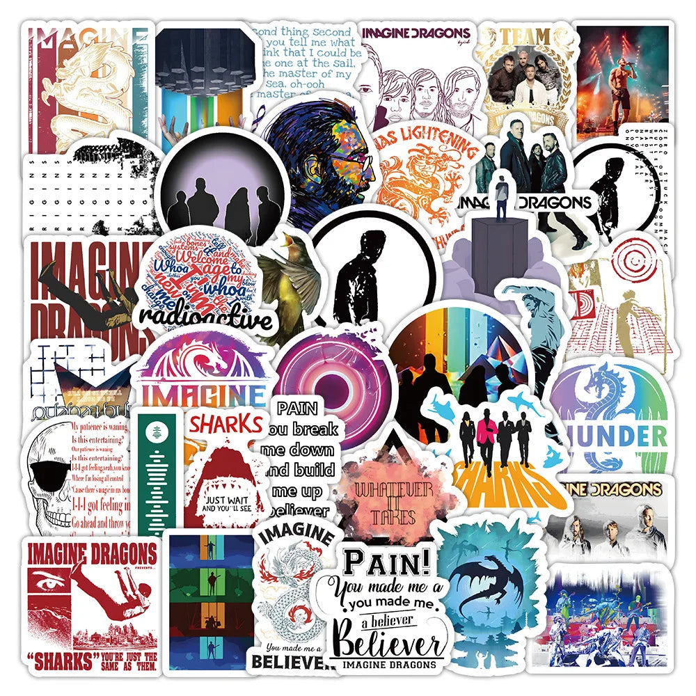 60Pcs Imagine Dragons Rock Band Graffiti Stickers for Skateboard Bottle Decor Fashion Music Lyric Sticker