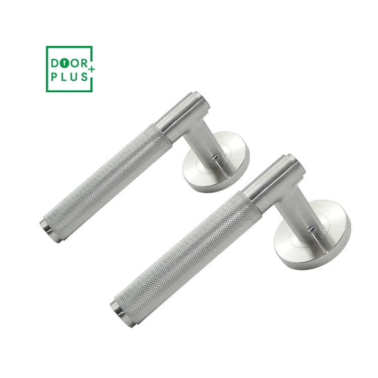 Doorplus European Style Luxury Square Rose Door Handle With Lock Knurled Kitchen Bedroom Privacy Lever Handle for Interior Door
