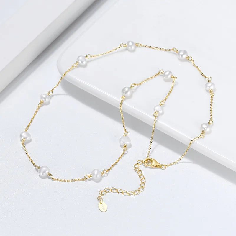 6mm Baroque Freshwater Pearl Chain 925 Sterling Silver Necklace for Women
