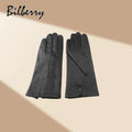 Sample Support Autumn Winter Full Finger Black Sheepskin Leather Gloves Touch Screen Compatible Warm for Daily & Outdoor Use