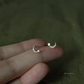 Simple  Mini Fashion Pure 925 Sterling Silver Zircon Crescent Moon and Star Stud Earrings for Women Girls