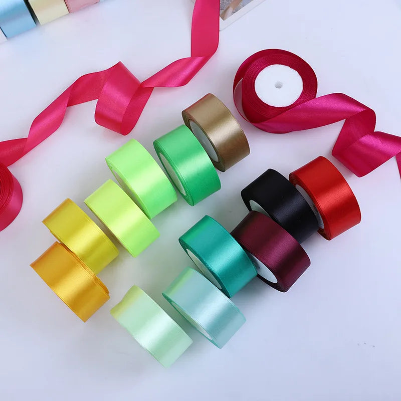 4cm 1.5inches 25Y Cake Polyester Satin Ribbon Solid Color Coloured Decorative Chocolate Korean Wrapping Ribbon