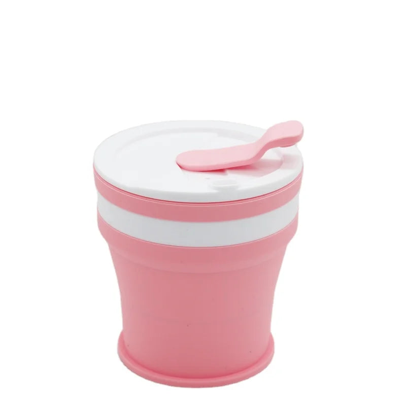 Custom Logo Reusable 350ml 12oz Silicone Folding Coffee Cup with Lid Food Grade Collapsible for Drinking