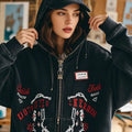 Womens Custom Print Embroidery Front Black Blank French Terry Acid Washed Vintage Oversized Distressed Short Cropped Zip Hoodie