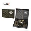 LEBO 24pcs Flatware Gift Box Set Kitchen Restaurant Stainless Steel Gold Flatware Cutlery Set for Wedding