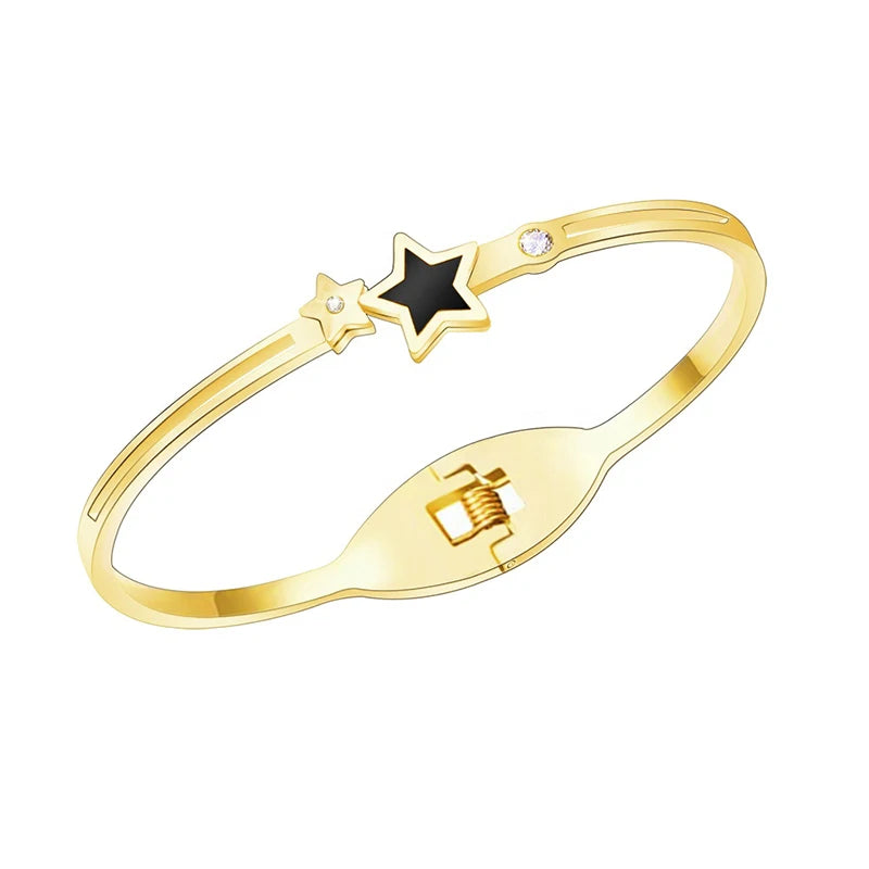 Bracelets & Bangles Ladies Crystal Stone Cuff Bracelet Women 316L Stainless Steel Jewelry Engraved Love Screw Bangle