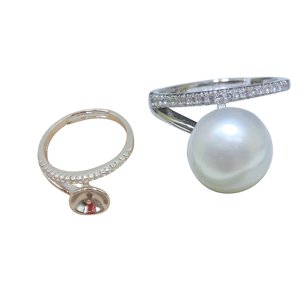 WHOLESALE BULK PRICE 925 Sterling Silver Adjustable DIY RING for Round Pearlstone18k Gold Plating DIY Accessories Silver