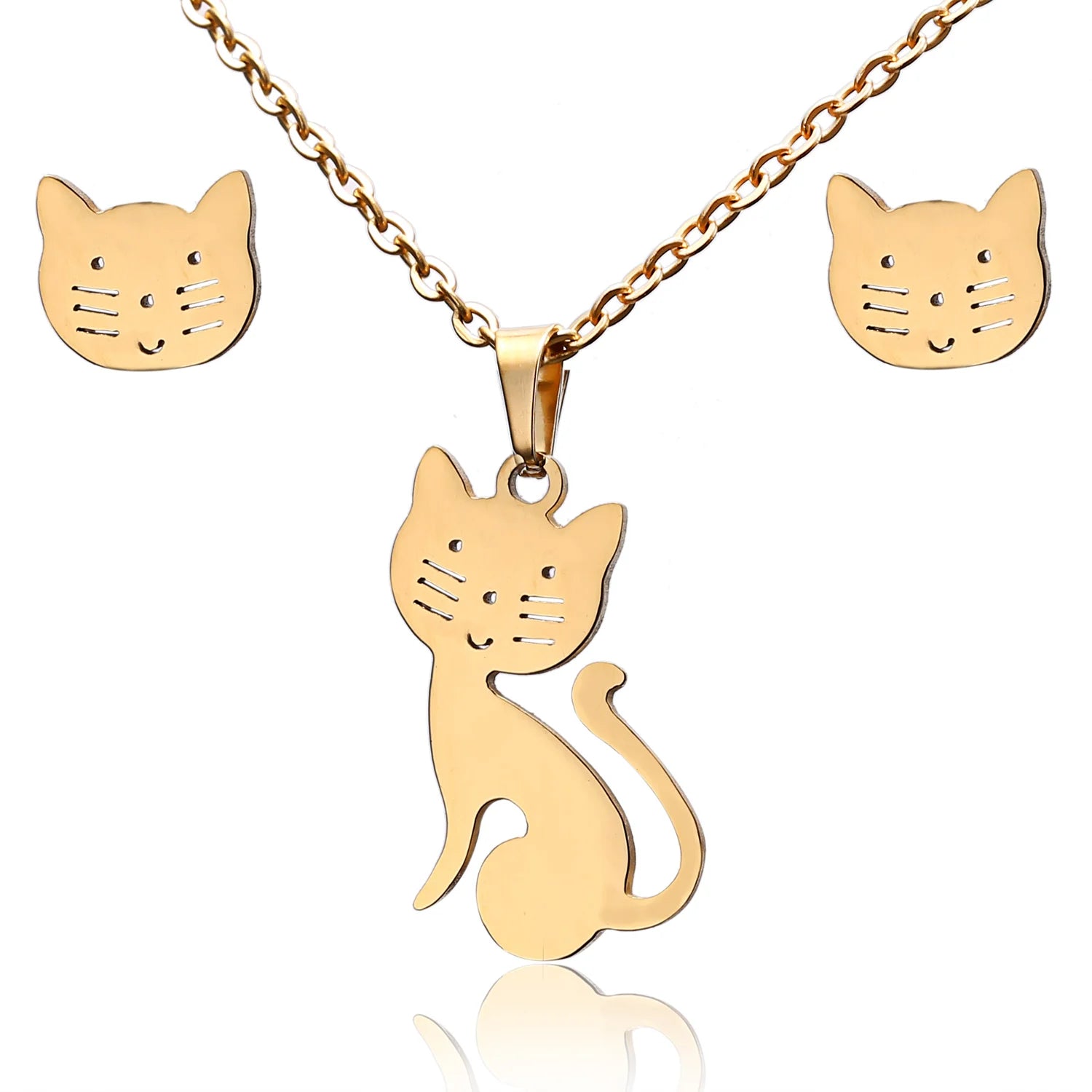 2021 Cute Necklace Earrings Gold Plating Stainless Steel Animal  Necklace Earrings Set for Women Jewelry