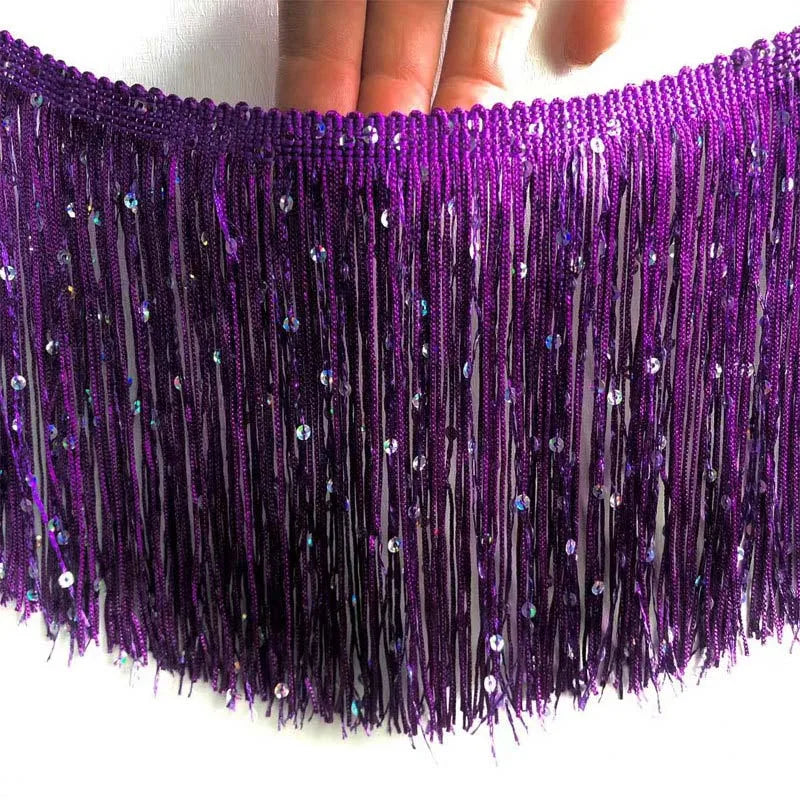 Diy Sew Accessories Polyester Sequined Lace Fabric Latin Dance Stage Clothes Fringe Tassel Trims Beaded Costume Upholstery Lace