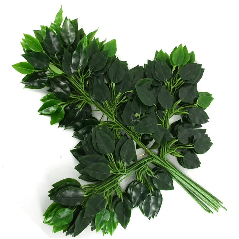 Green Banyan Leave Wall Decoration Plant Artificial Green Plant Grass Leaf Artificial Banyan Tree Leaves for Wedding Party Decor