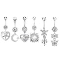 Set 10 Long Dangle Flower Body Jewelry Stainless Steel Zircon Inlay Heart-Shaped Pentagram Piercing Fashion Piercing Jewelry