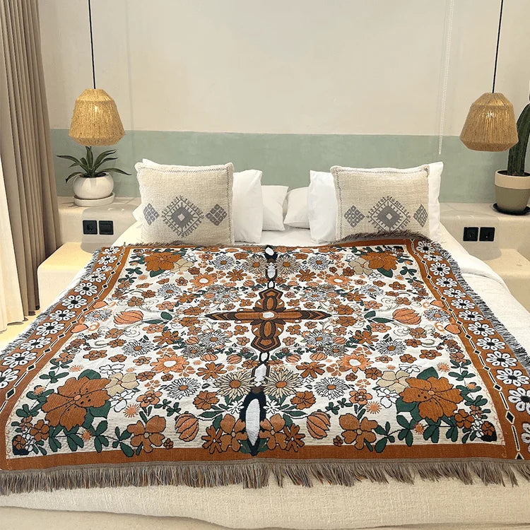 Custom Geometric Picnic Woven Blanket Boho Style Recycled Cotton Rugs