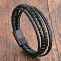 Classic 21cm Multilayer Genuine Leather Men's Bracelet Hand-Woven Punk Style Stainless Steel Fashion Bangle for Friends Charm