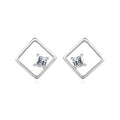 Fashion simple 925 sterling silver diamond hollow square shape stud earrings