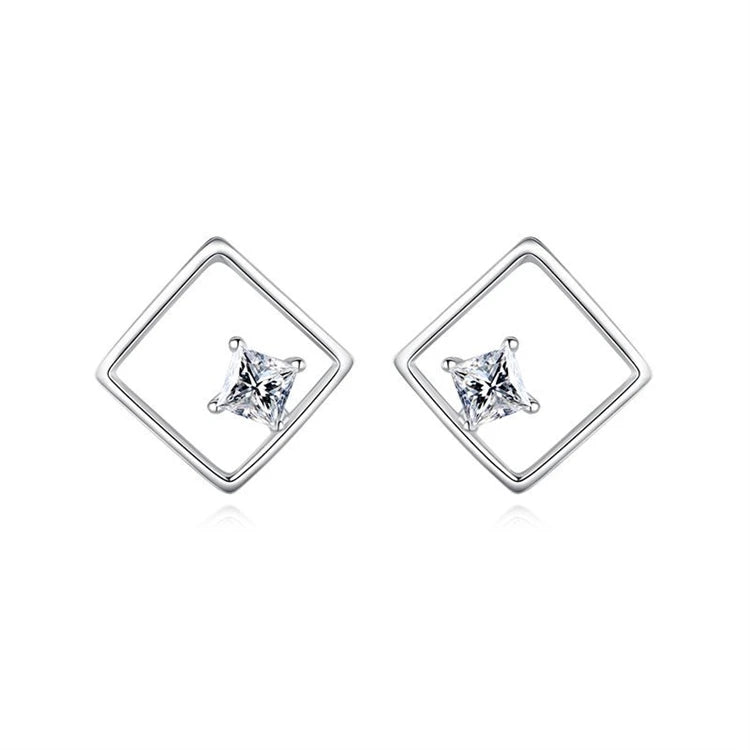 Fashion simple 925 sterling silver diamond hollow square shape stud earrings
