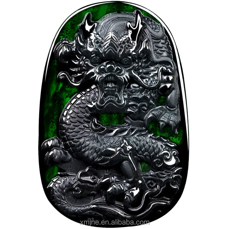 Certified Grade a Natural Ink Green  Jadeite Ink Jade Domineering Dragon Jade Pendant Zodiac Dragon Ice Seed Pendant Wholesale
