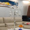 European Style Luxury 5/9 Headed Crystal Beaded Wedding Candle Holder Clear Glass Candelabra for Wedding Celebrations