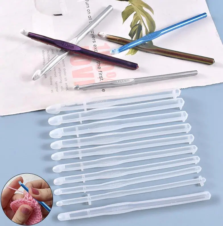 HY 10PCS Crochet Hook Set Resin Mold for Knitting Tools Epoxy Resin Casting Mould