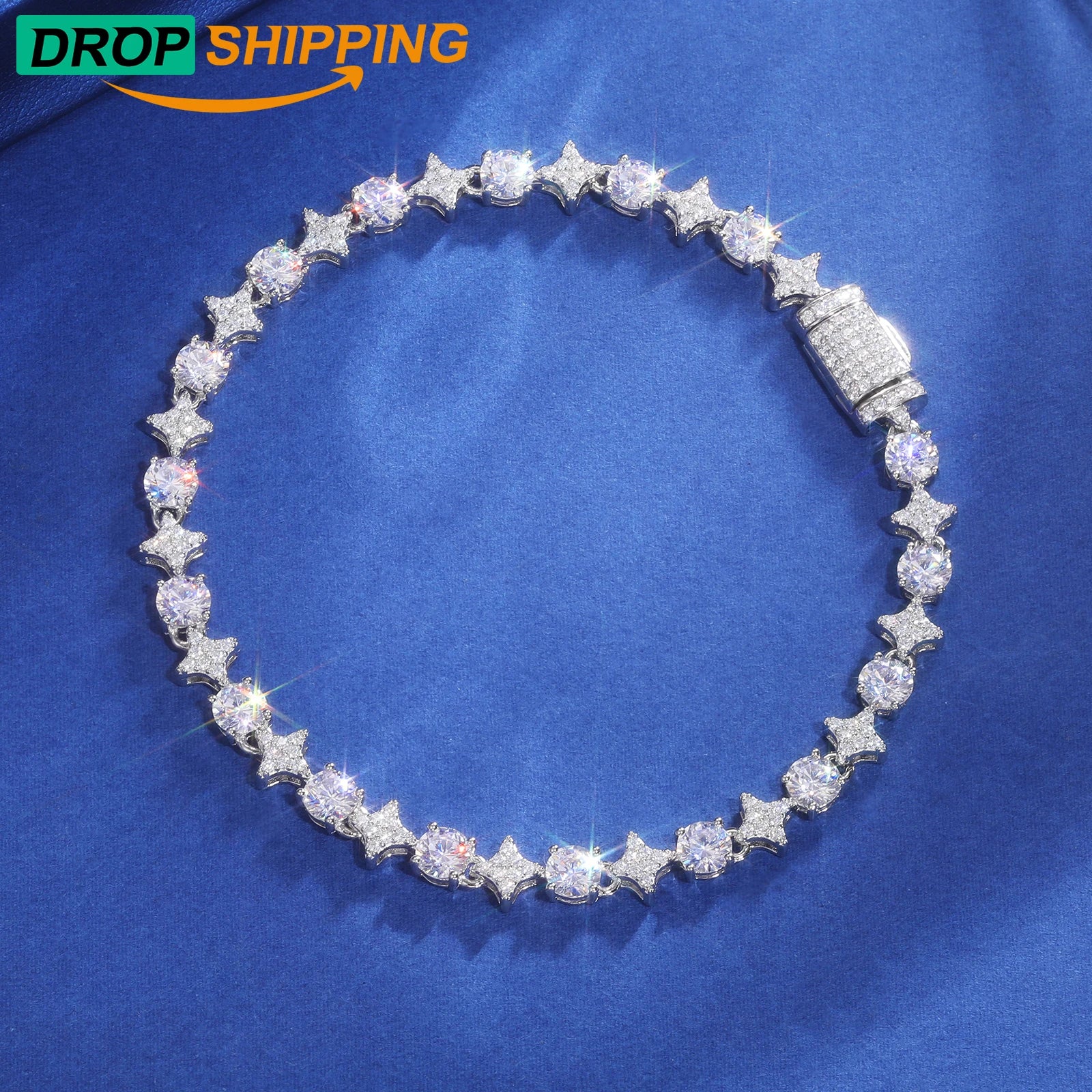 Dropshipping Fashion Femme Jewellery 6mm 8mm White Gold 925 Sterling Silver VVS Moissanite Iced Out Star Diamond Tennis Bracelet