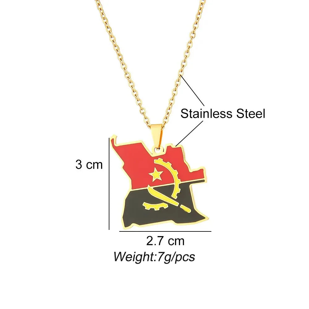 BINSHUO Wholesale Custom Stainless Steel Jewelry Drop Oil Angola Nation Flag Map Men Pendant Couples Charm Necklace for Women