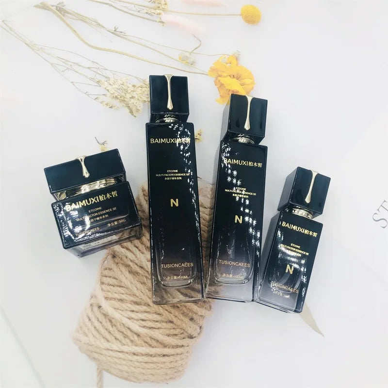 New Luxury Black 30ml Serum Cosmetic Packaging Sets Skincare Glass Jar Cream Container and Lotion Pump Bottles
