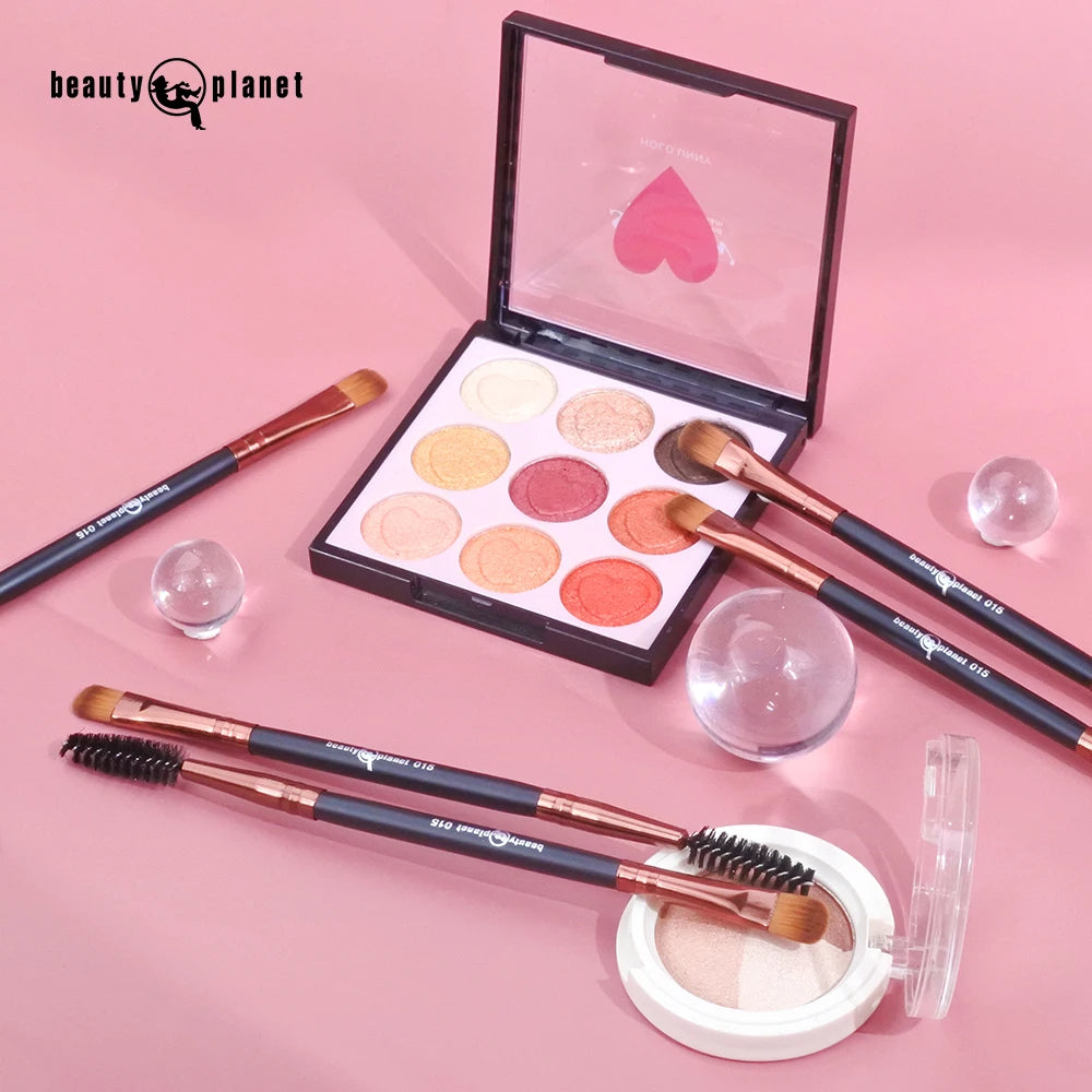 Beauty Planet Black Professional Dual Ended Eyeshadow Eyelash Blending Flat Brush with Wood Handle Eyeshadow Brush Custom