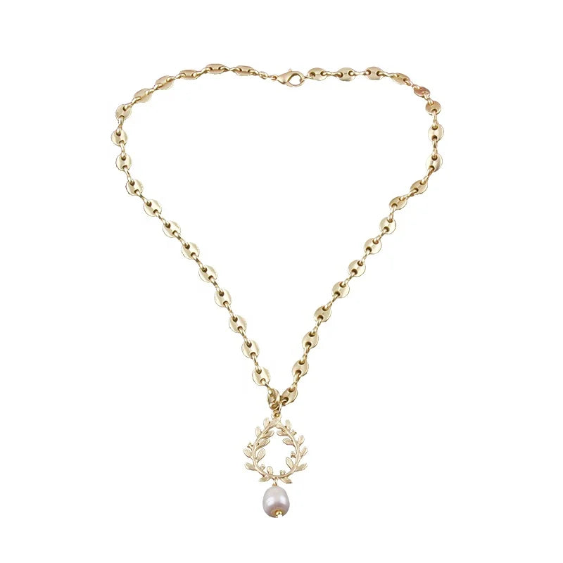Fashion Bohemian Jewelry Women Boho Necklace Gold Smile Chain Metal Drop Links Freshwater Pearl Pendant Necklace