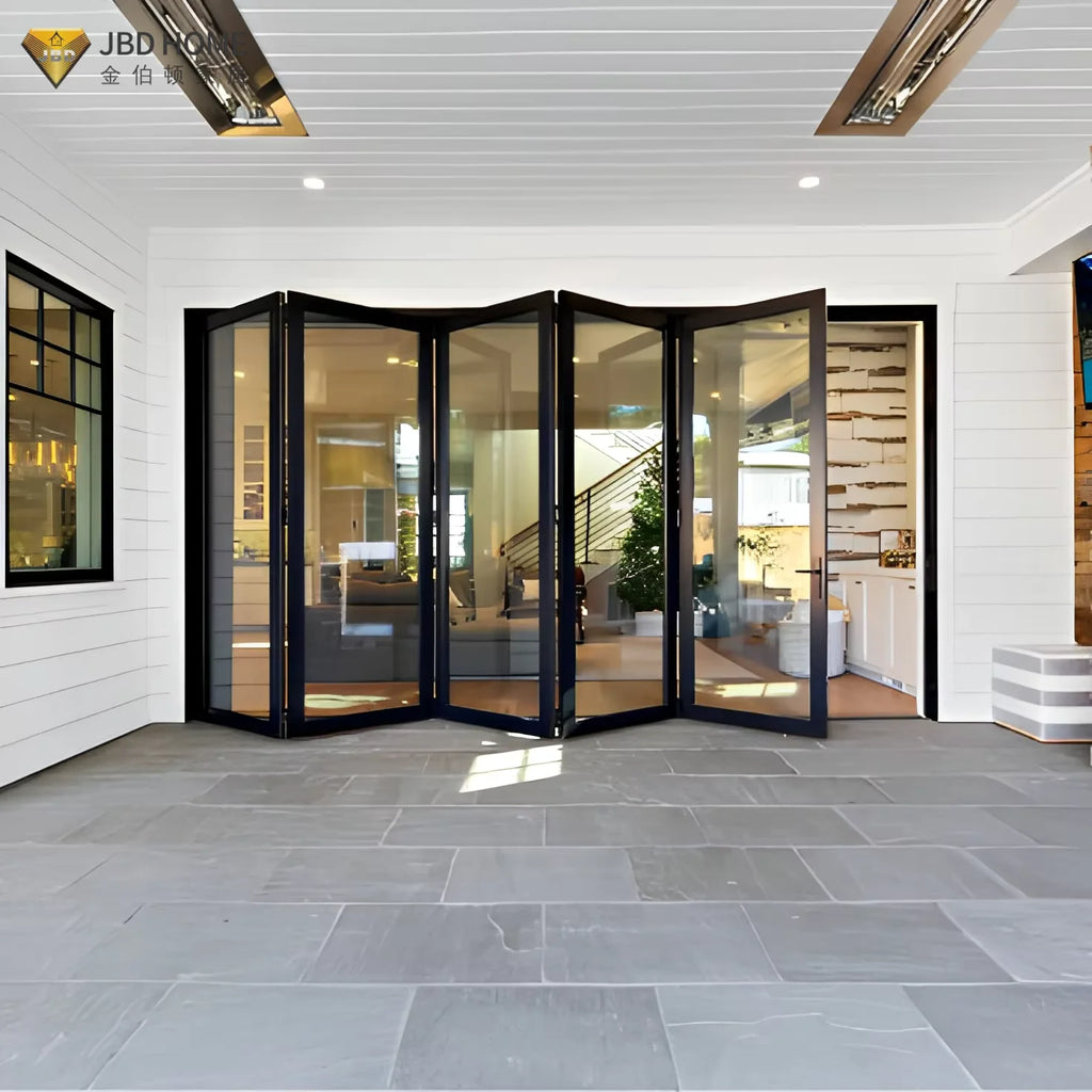 NFRC AS2047 Modern Outdoor Waterproof Double Tempered Glass Bi-Folding Foldable Door for Hotel & Terrace