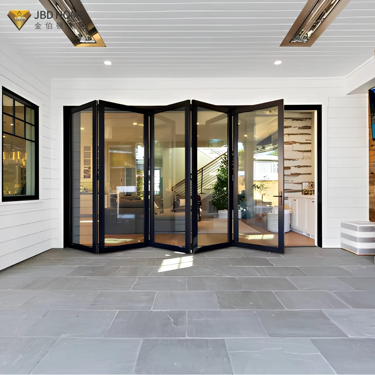 NFRC AS2047 Outdoor Safty Waterproof Veranda Double Tempered Glass Bi Folding Exterior Foldable Door for Terrace