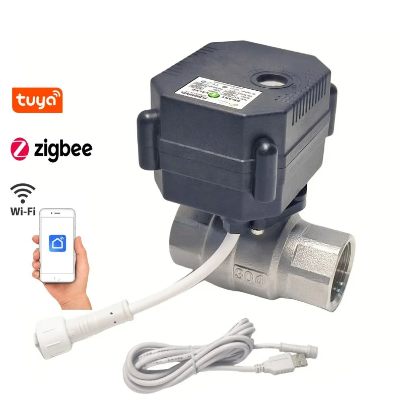 FCC ISED ODM OEM Factory WiFi Zigbee Tuya Smart Life Electric Shut off Ball Valve Timer Remote Water FLow Control 1/2  Inch 3/4