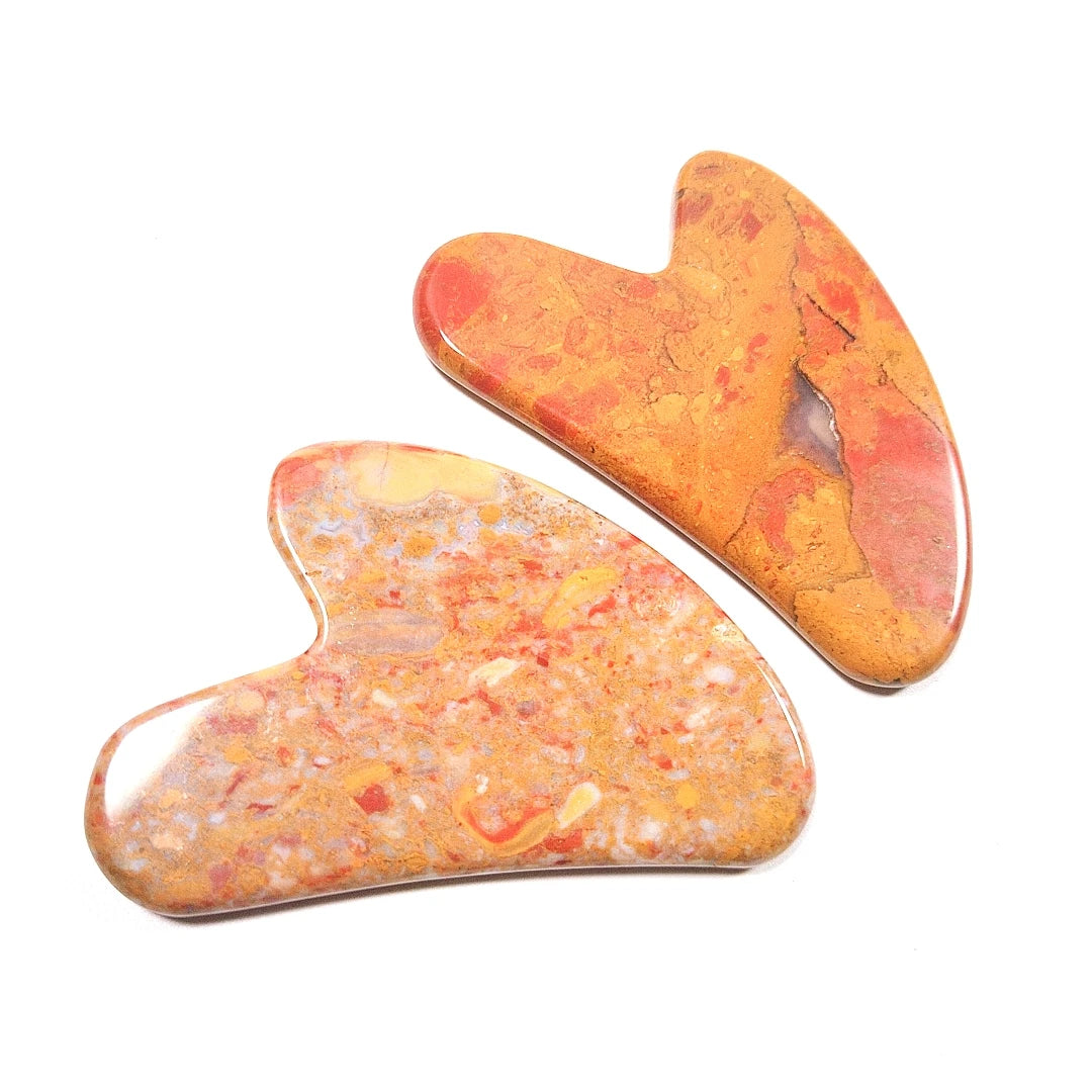 Huiying Hot Sale Heart Shape Scraping Massage Tools Natural Mookaite Jasper Face Guasha Board for SPA Acupuncture Treatment