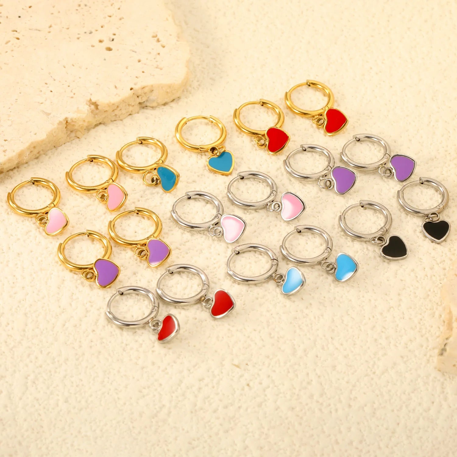 TRENDY Earrings Jewelry Simple Design Stainless Steel Gold Plated Colored Enamel Heart Drop Earring for Women Girls
